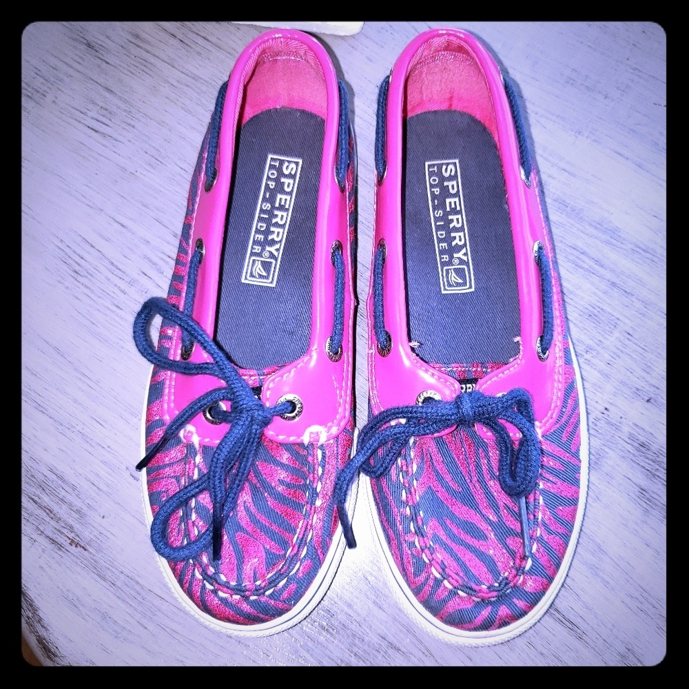 Kids Pink/Purple Zebra Sperry Top Siders Sparkley
